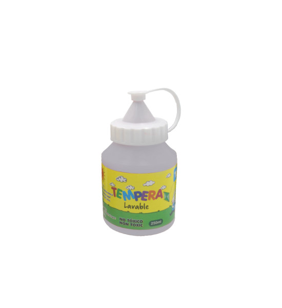 Témpera Escolar, Frasco Plástico c/Aplicador, 250 mL. Blanco